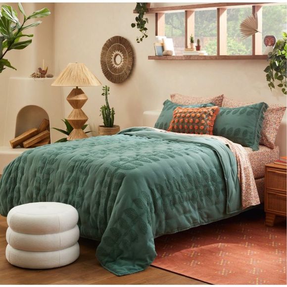 Opalhouse Bedding King Vintage Chenille Sunset Vine Quilt Lightteal